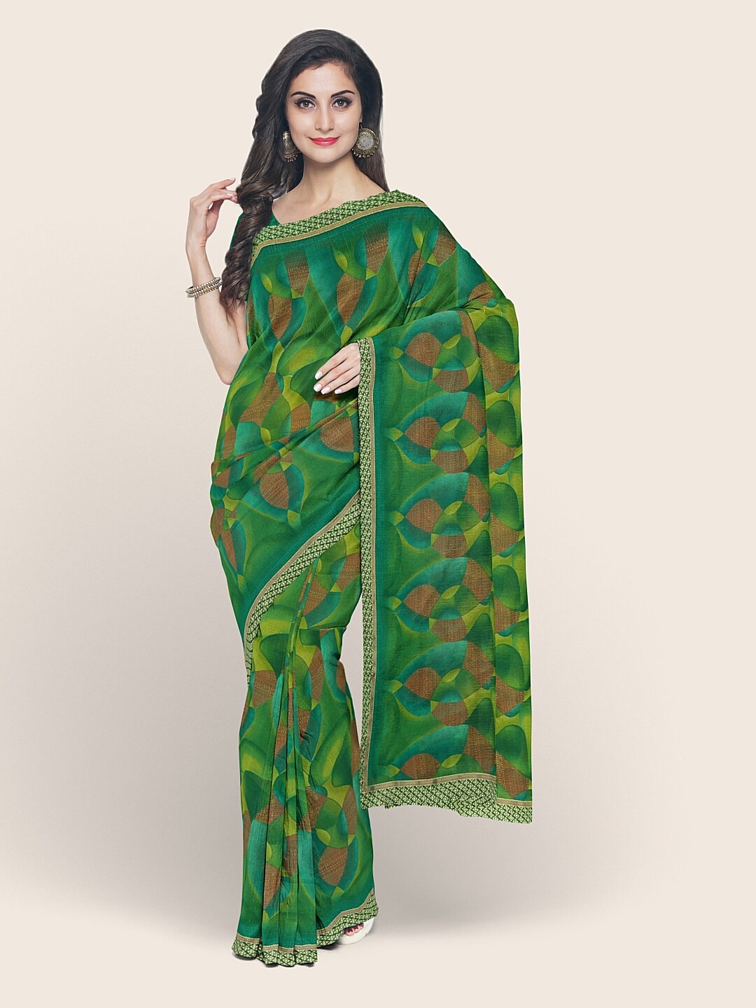 

Pothys Green & Brown Jute Silk Saree