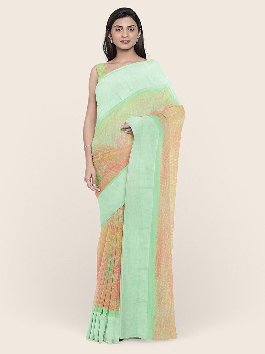 

Pothys Green & Pink Abstract Printed Saree