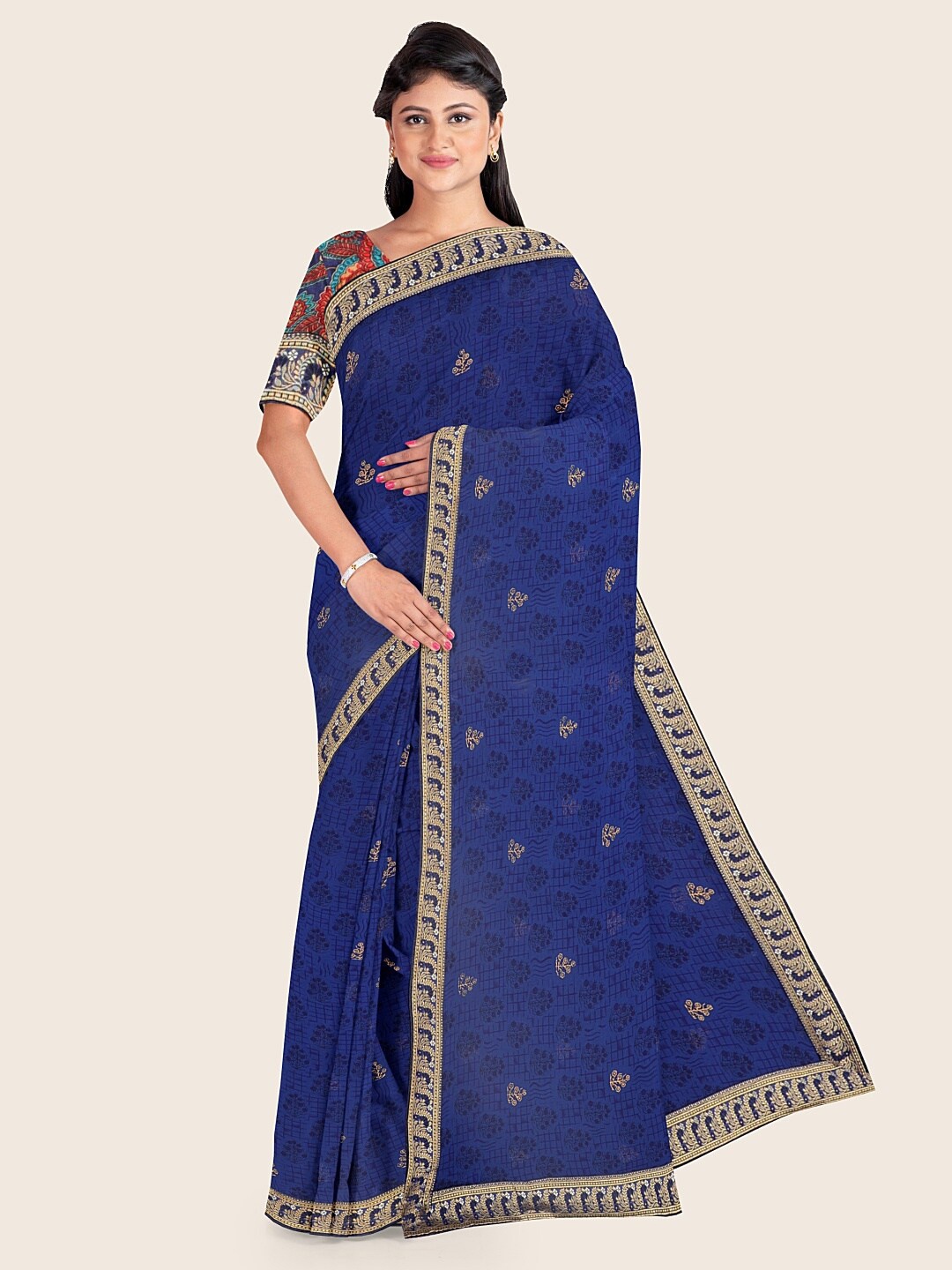 

Pothys Blue & Beige Ethnic Motifs Saree