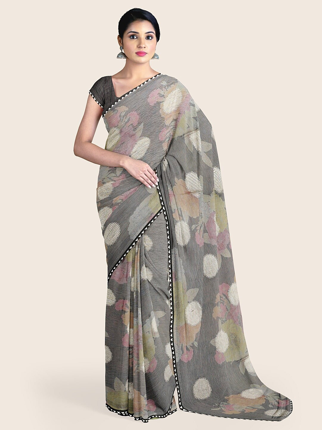 

Pothys Grey & Purple Floral Printed Saree