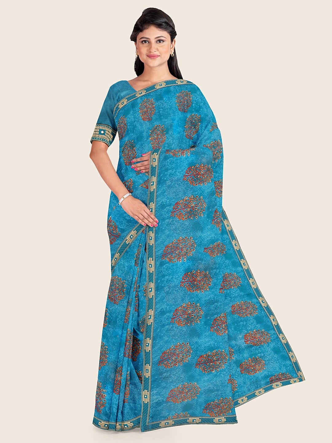 

Pothys Blue & Red Floral Saree