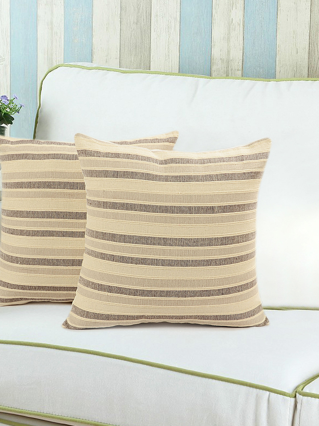 

Saral Home Beige Set of 2 Striped 16'' x 16'' Square Cushion Cover