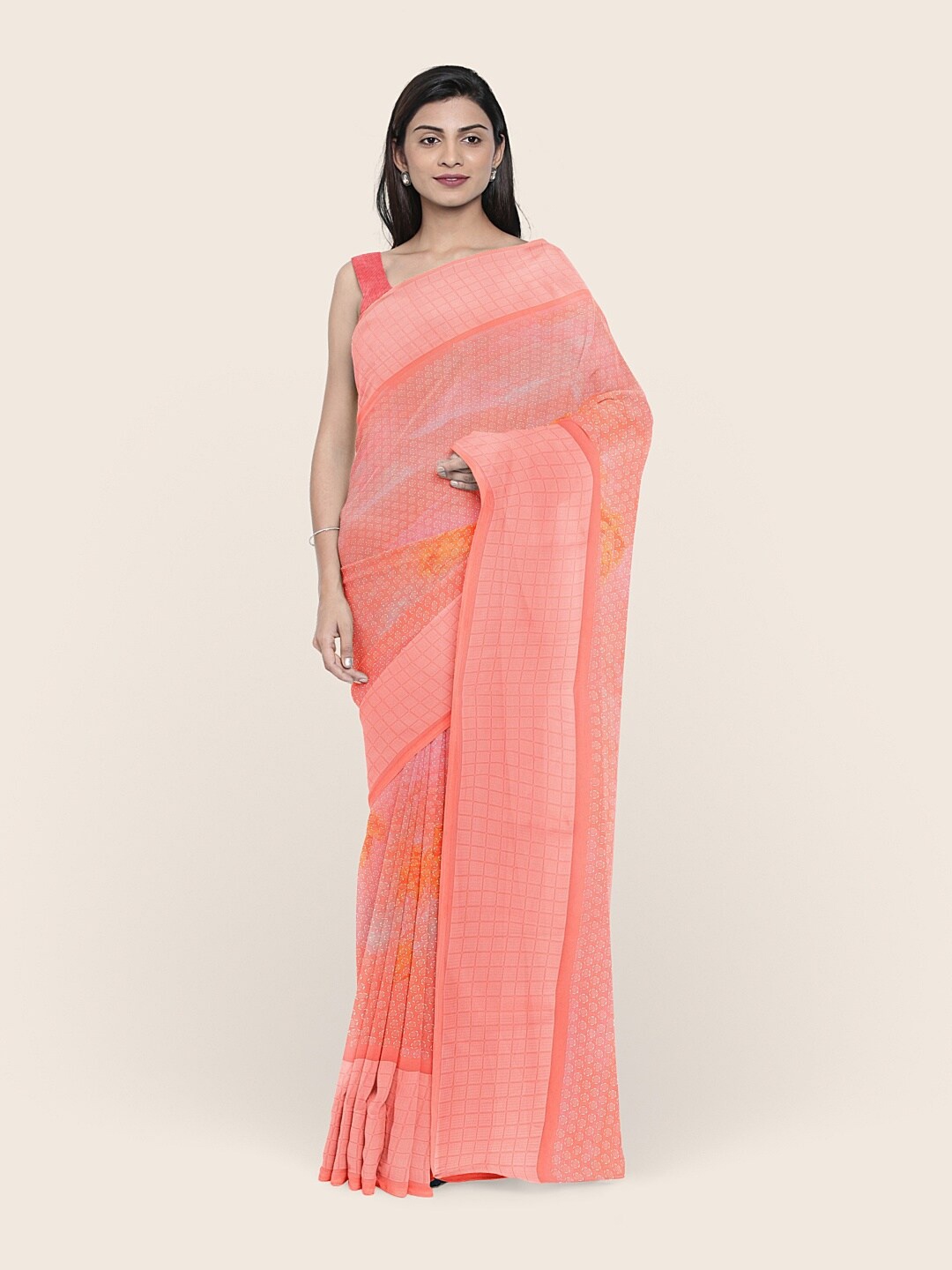 

Pothys Pink Abstract Printed Poly Chiffon Saree