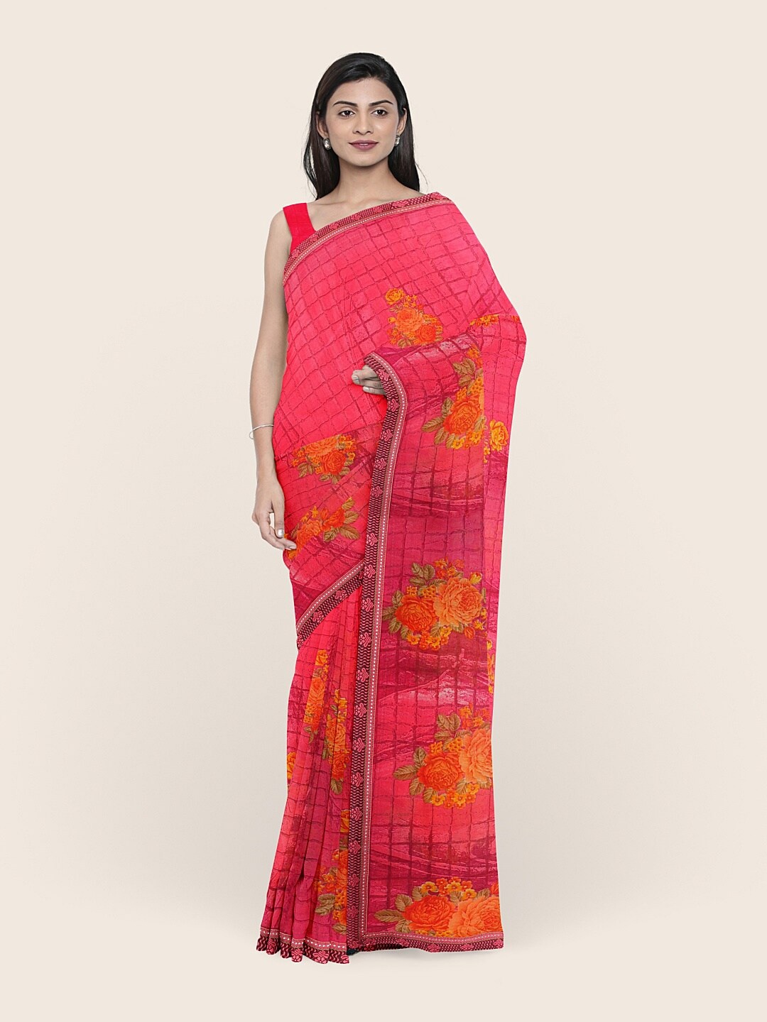 

Pothys Pink & Yellow Floral Saree