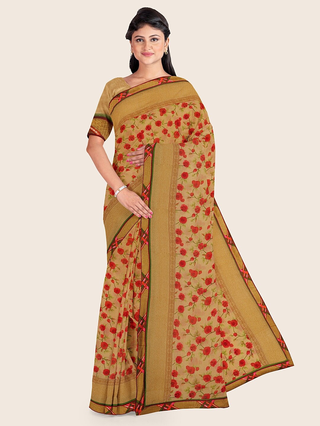 

Pothys Cream & Red Floral Printed Saree