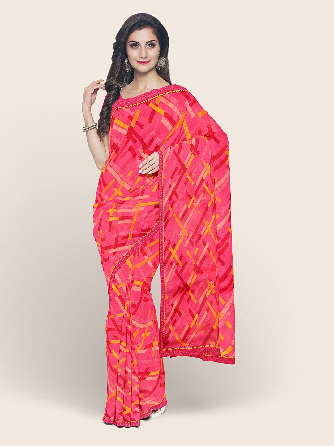 

Pothys Pink & Yellow Printed Saree