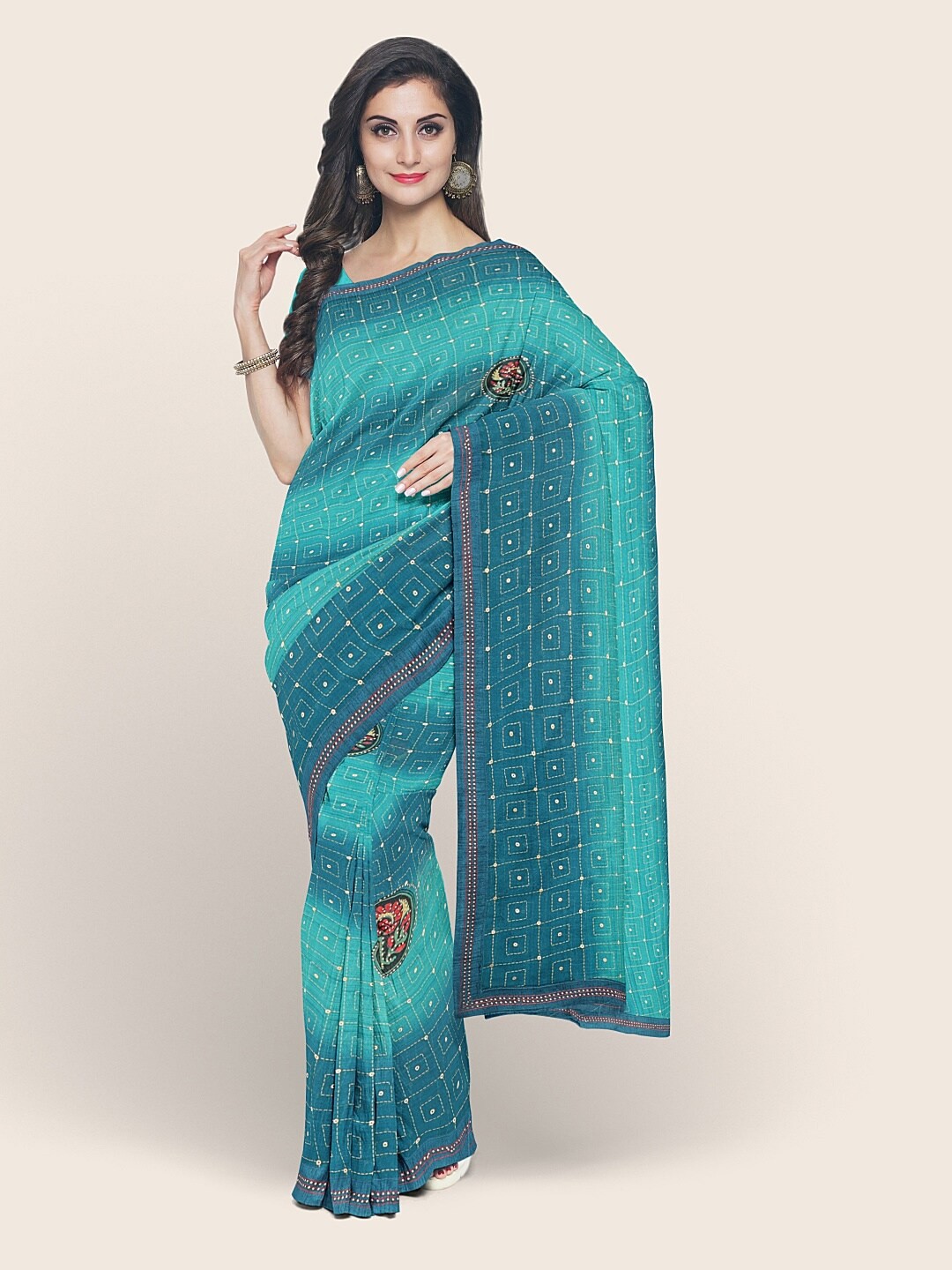 

Pothys Green & Blue Geometric Printed Saree