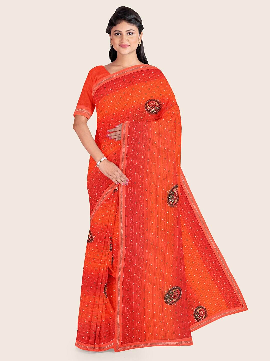 

Pothys Rust & Brown Ethnic Motifs Printed Saree