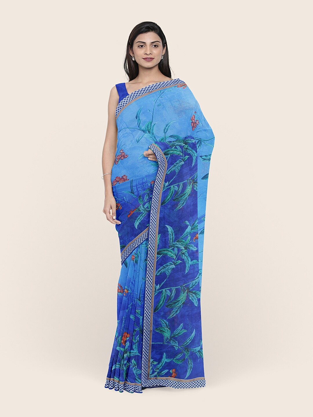 

Pothys Blue & Green Floral Printed Saree