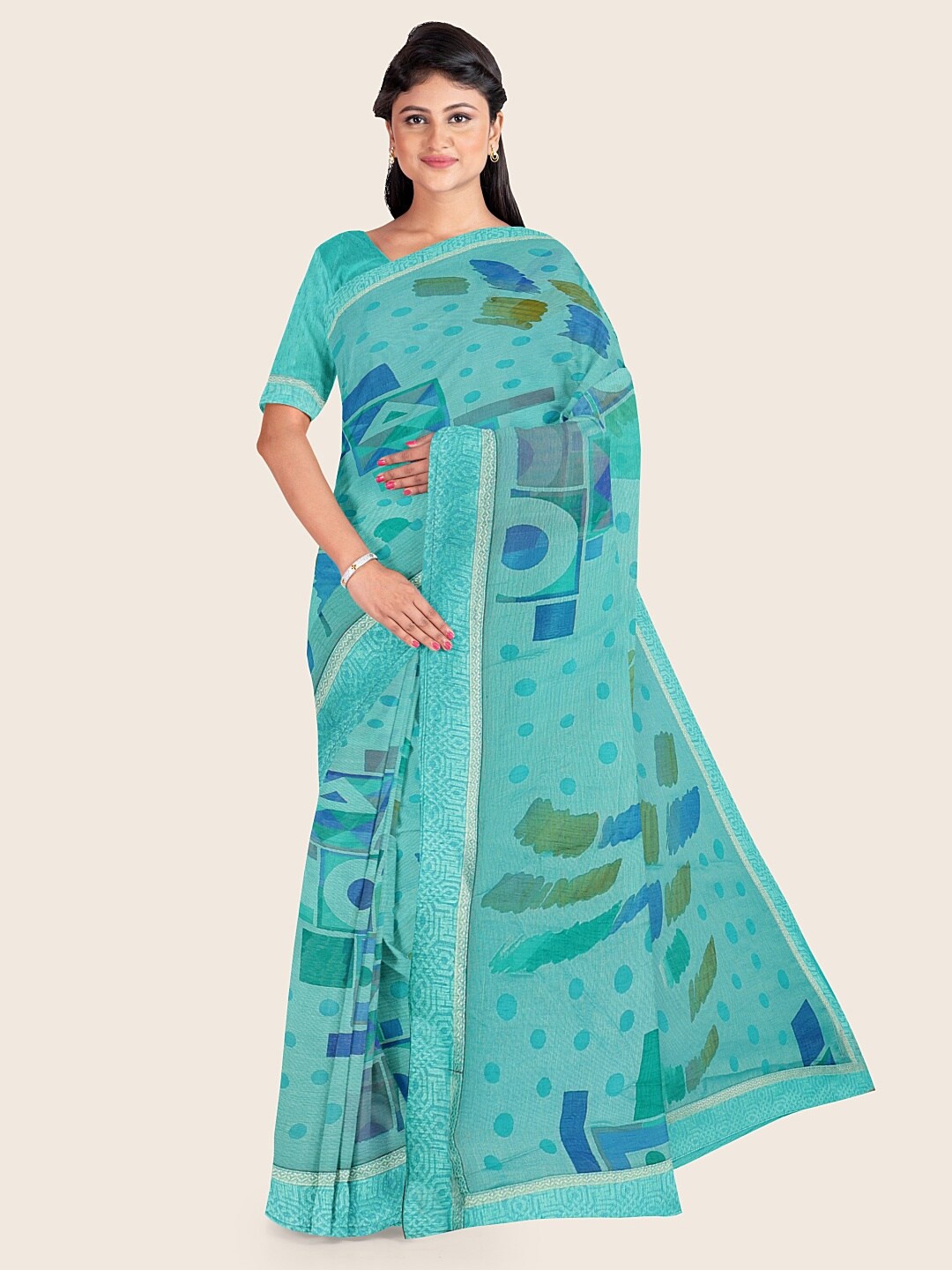 

Pothys Blue Geometric Printed Saree