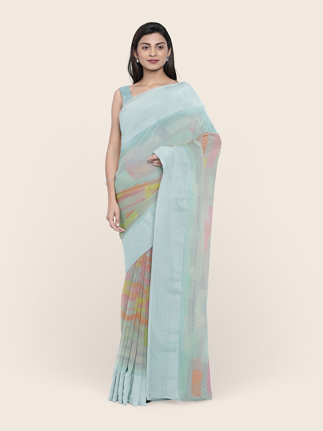 

Pothys Blue & Pink Printed Saree
