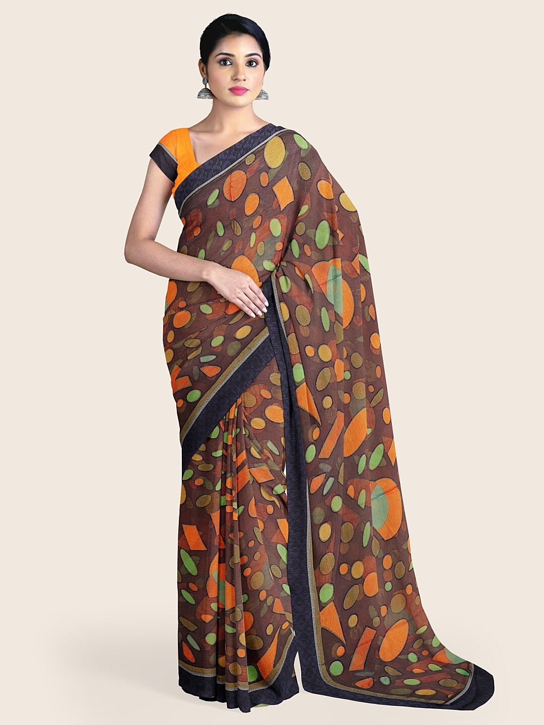 

Pothys Blue & Orange Abstract Printed Saree