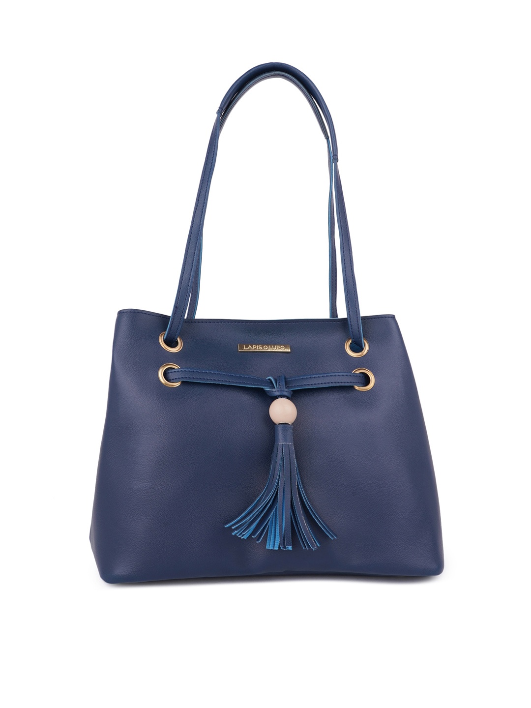 

Lapis O Lupo Blue Structured Shoulder Bag with Tasselled