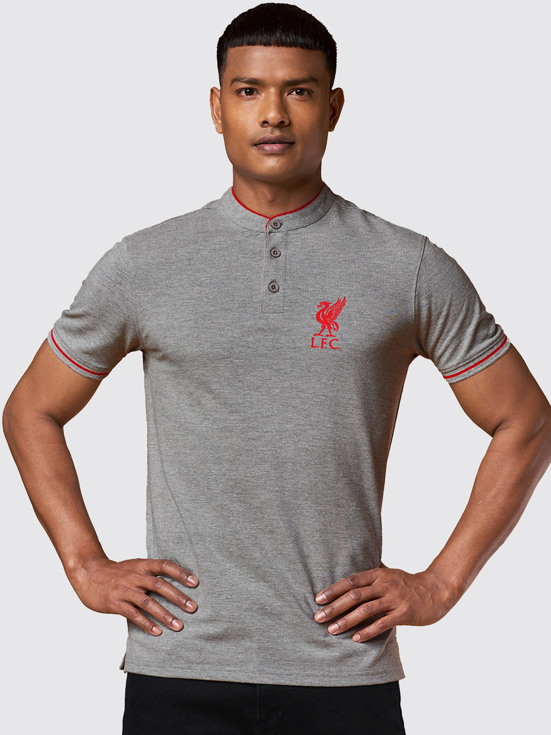 

The Souled Store Men Grey Mandarin Collar T-shirt