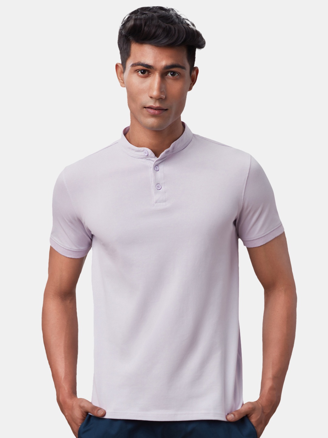 

The Souled Store Men White Henley Neck T-shirt