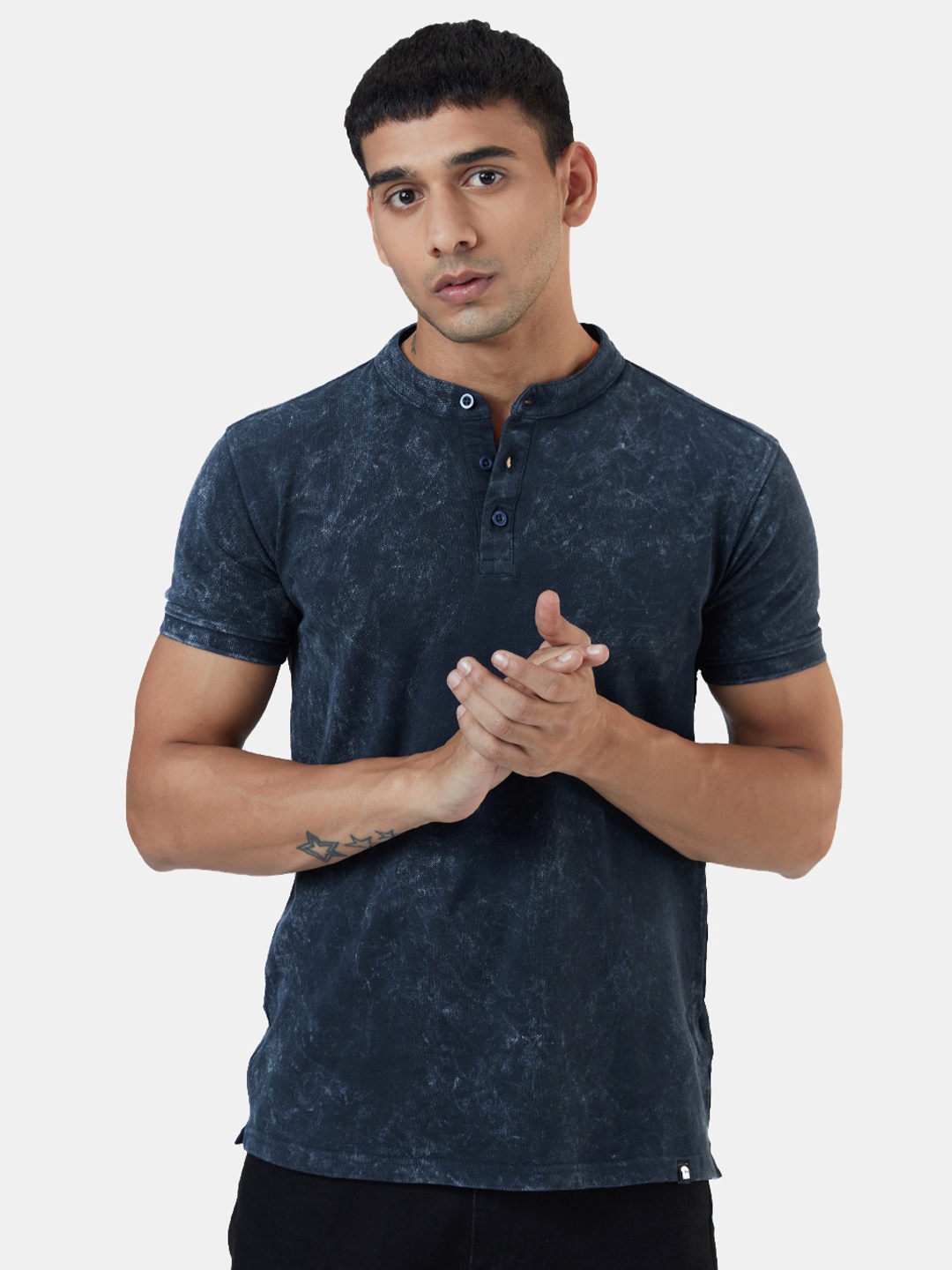 

The Souled Store Men Black Dyed Henley Neck T-shirt