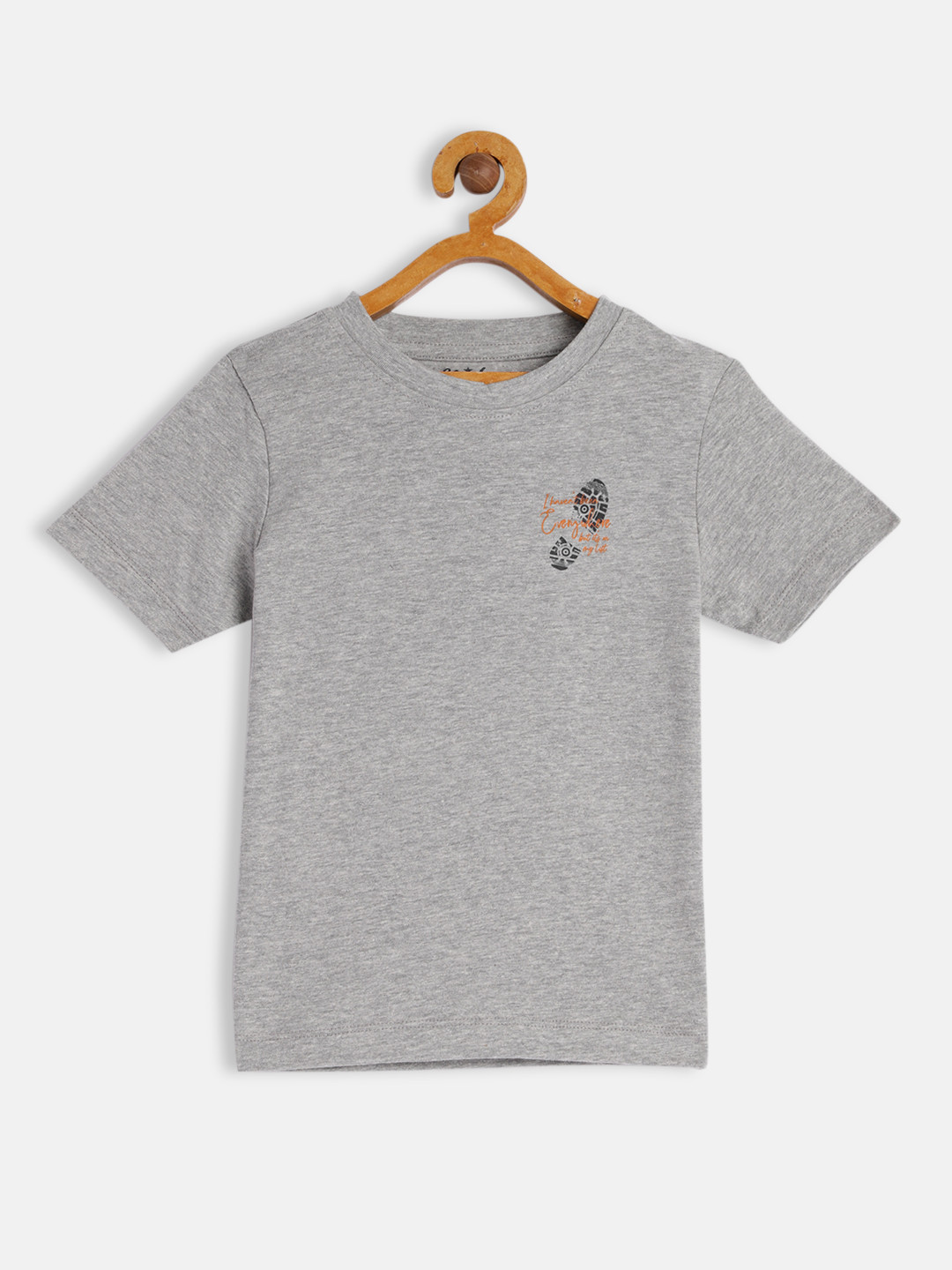 

METRO KIDS COMPANY Boys Grey Melange Solid T-shirt with Printed Detail