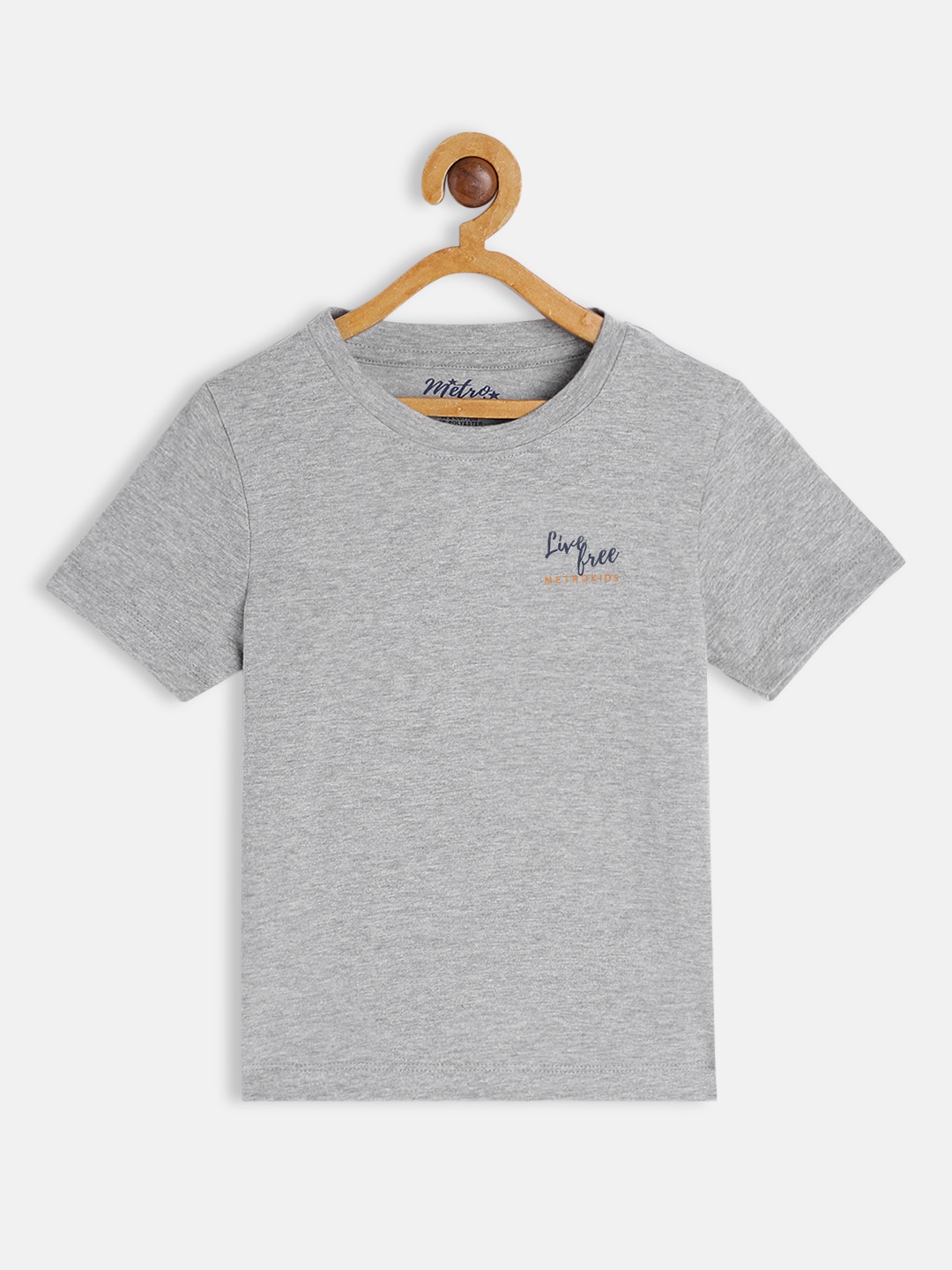 

METRO KIDS COMPANY Boys Grey Melange Solid T-shirt with Printed Detail