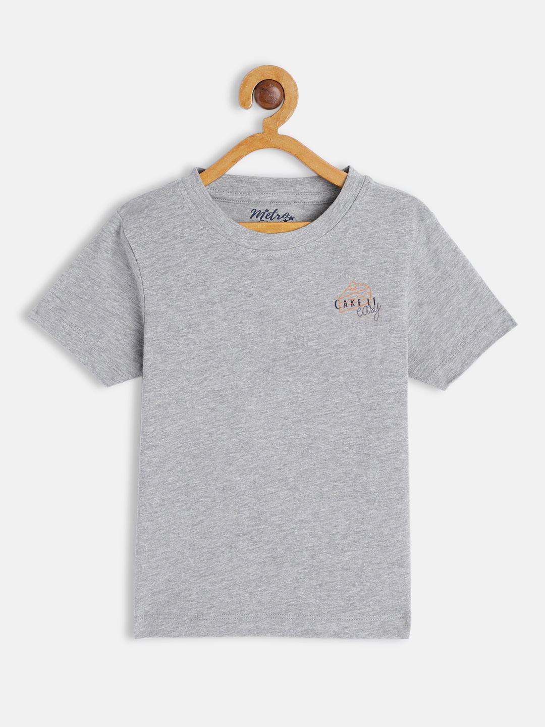 

METRO KIDS COMPANY Boys Grey Melange Solid T-shirt with Printed Detail