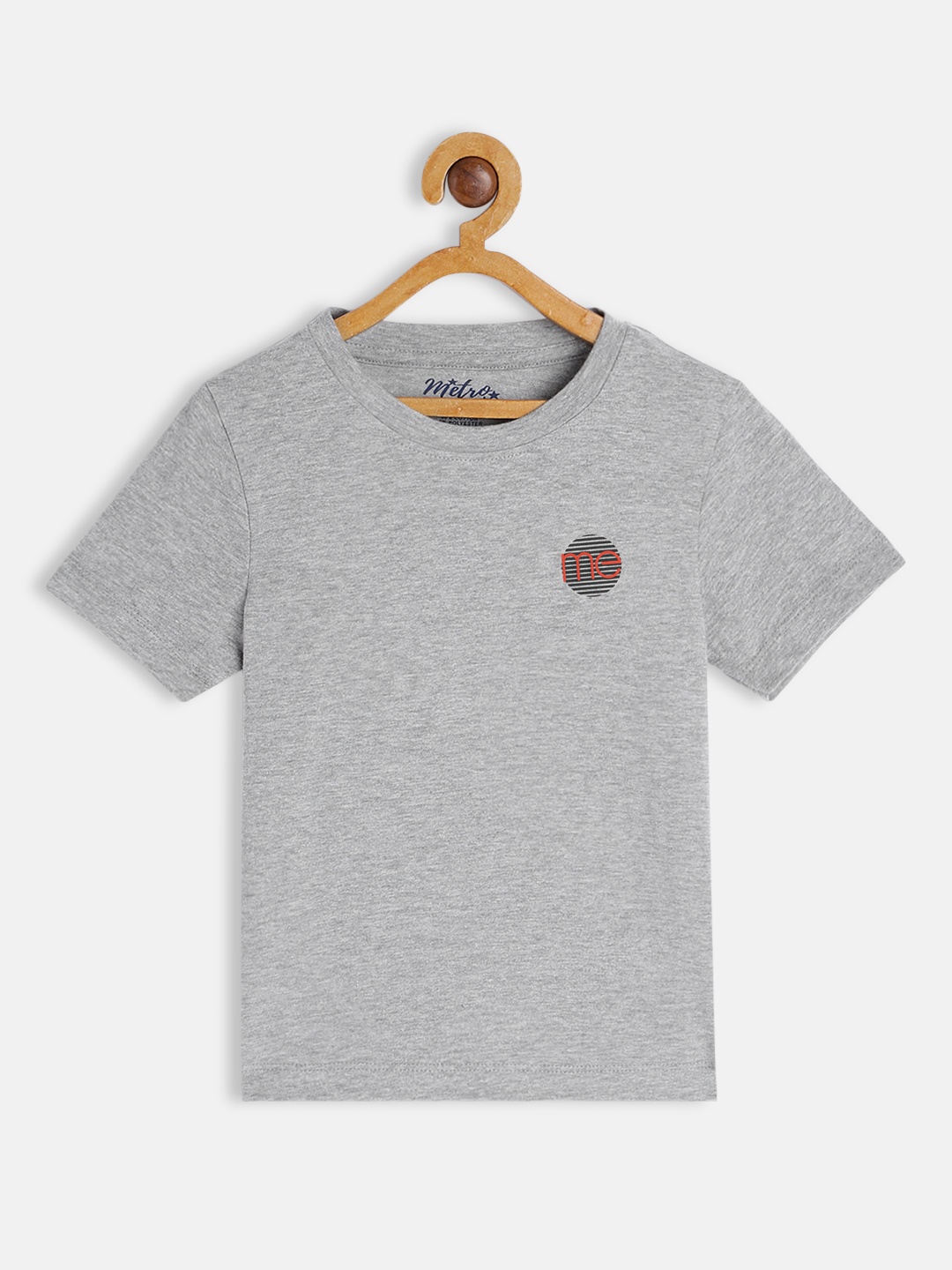 

METRO KIDS COMPANY Boys Grey Melange Solid T-shirt with Printed Detail