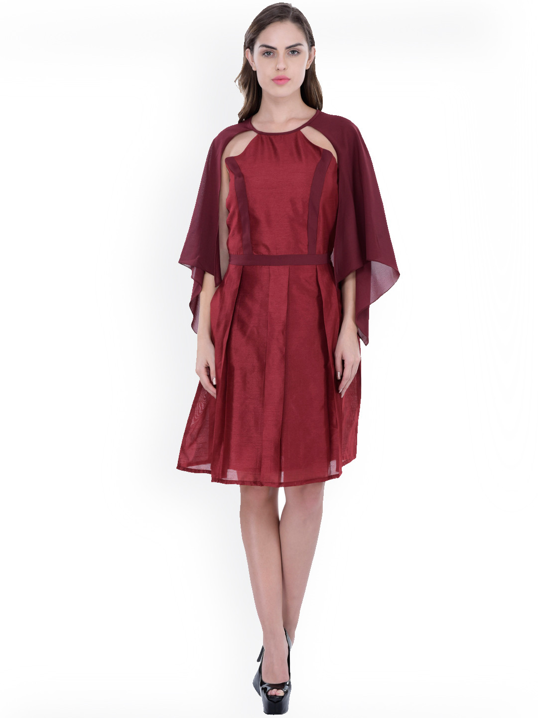 

Athena Women Maroon Solid A-Line Dress