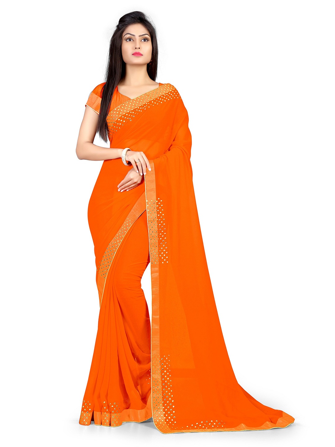 

KALINI Orange & Gold Embellished Pure Georgette Saree