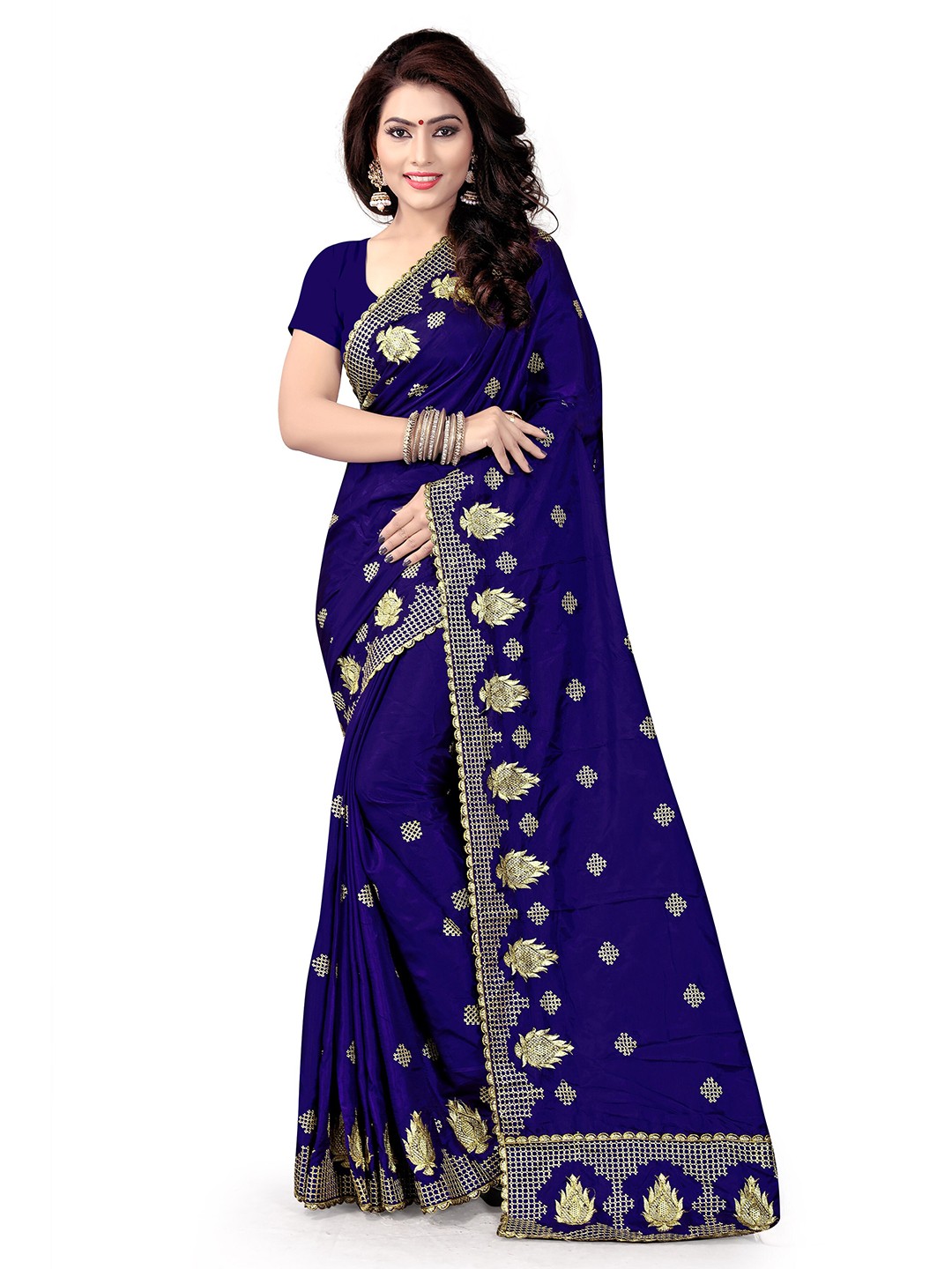 

KALINI Blue & Gold-Toned Ethnic Motifs Embroidered Saree