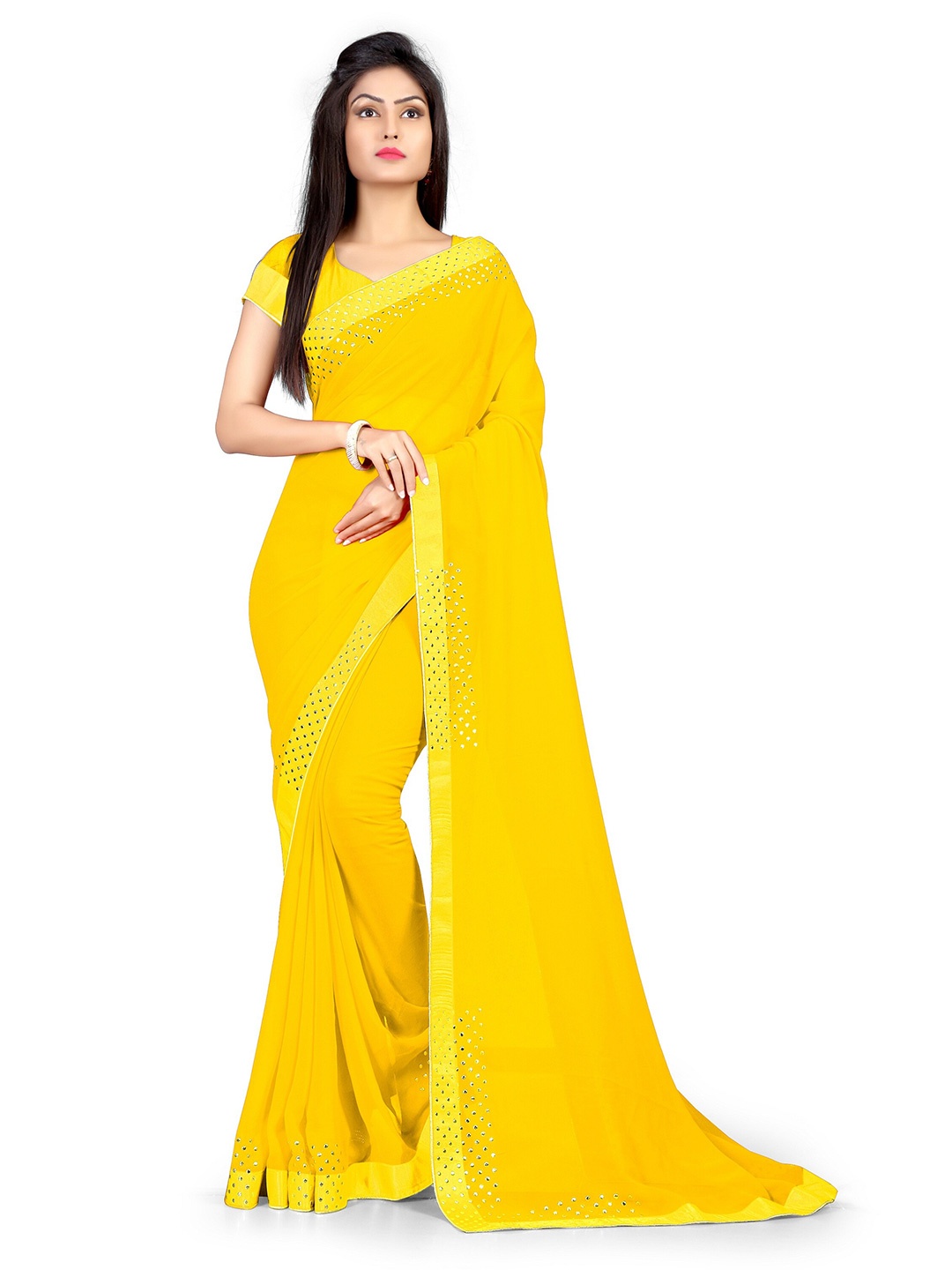 

KALINI Yellow Embellished Pure Georgette Saree