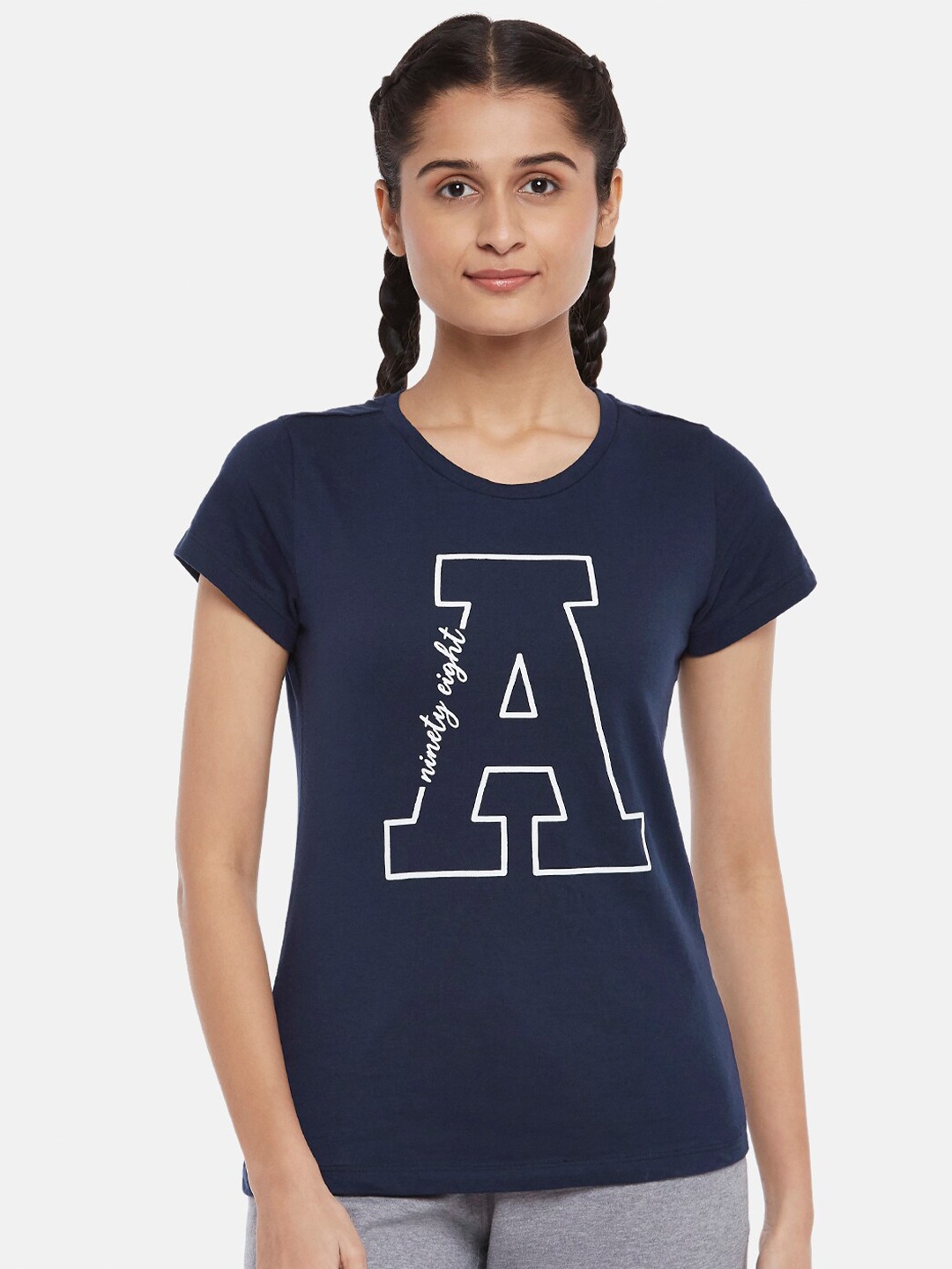 

Ajile by Pantaloons Navy Blue Printed Pure Cotton Top