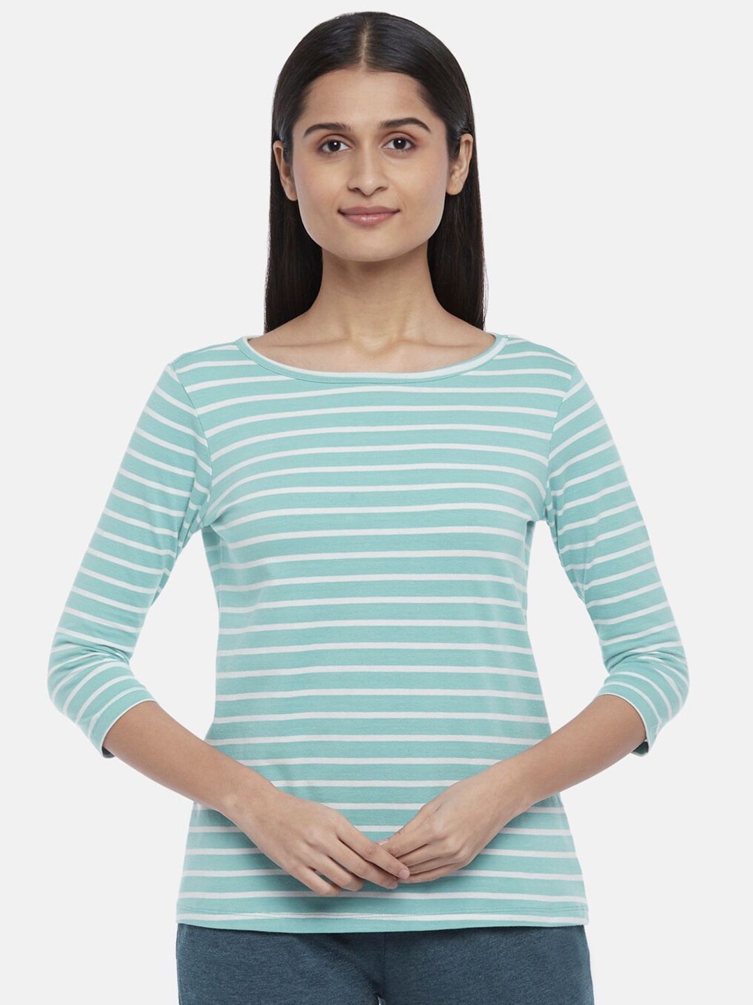 

Dreamz by Pantaloons Women Blue Striped Regular Lounge tshirt