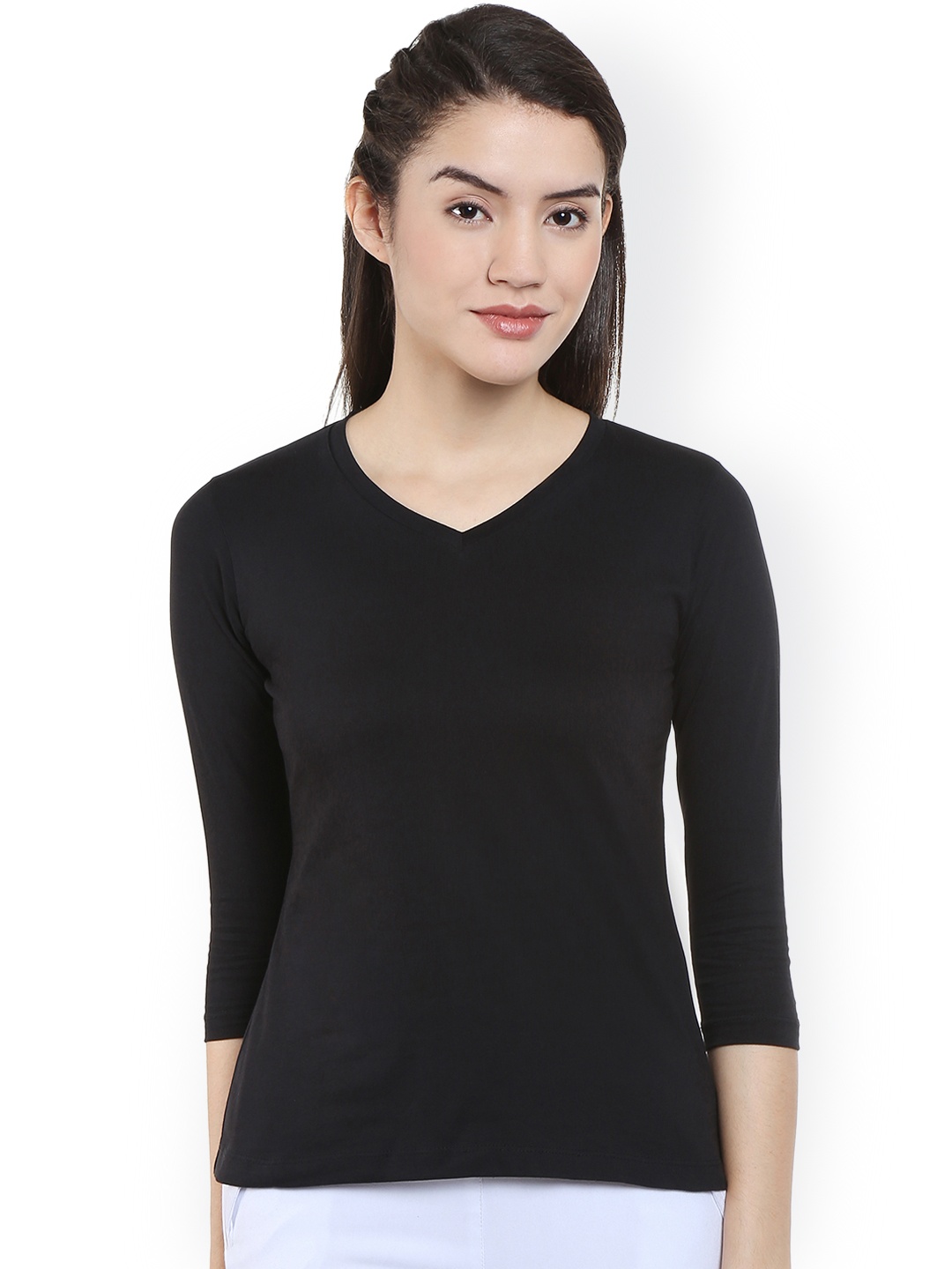 

Style Quotient Women Black Solid V-Neck T-shirt