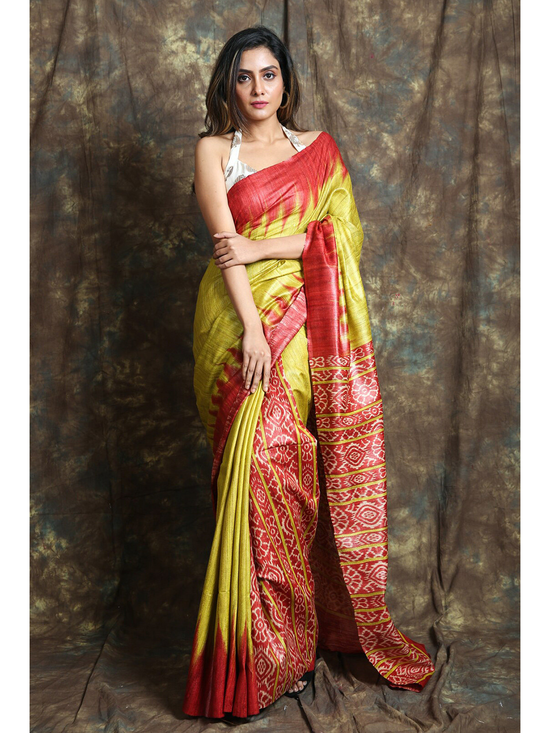 

Charukriti Yellow & Red Woven Design Pure Silk Saree