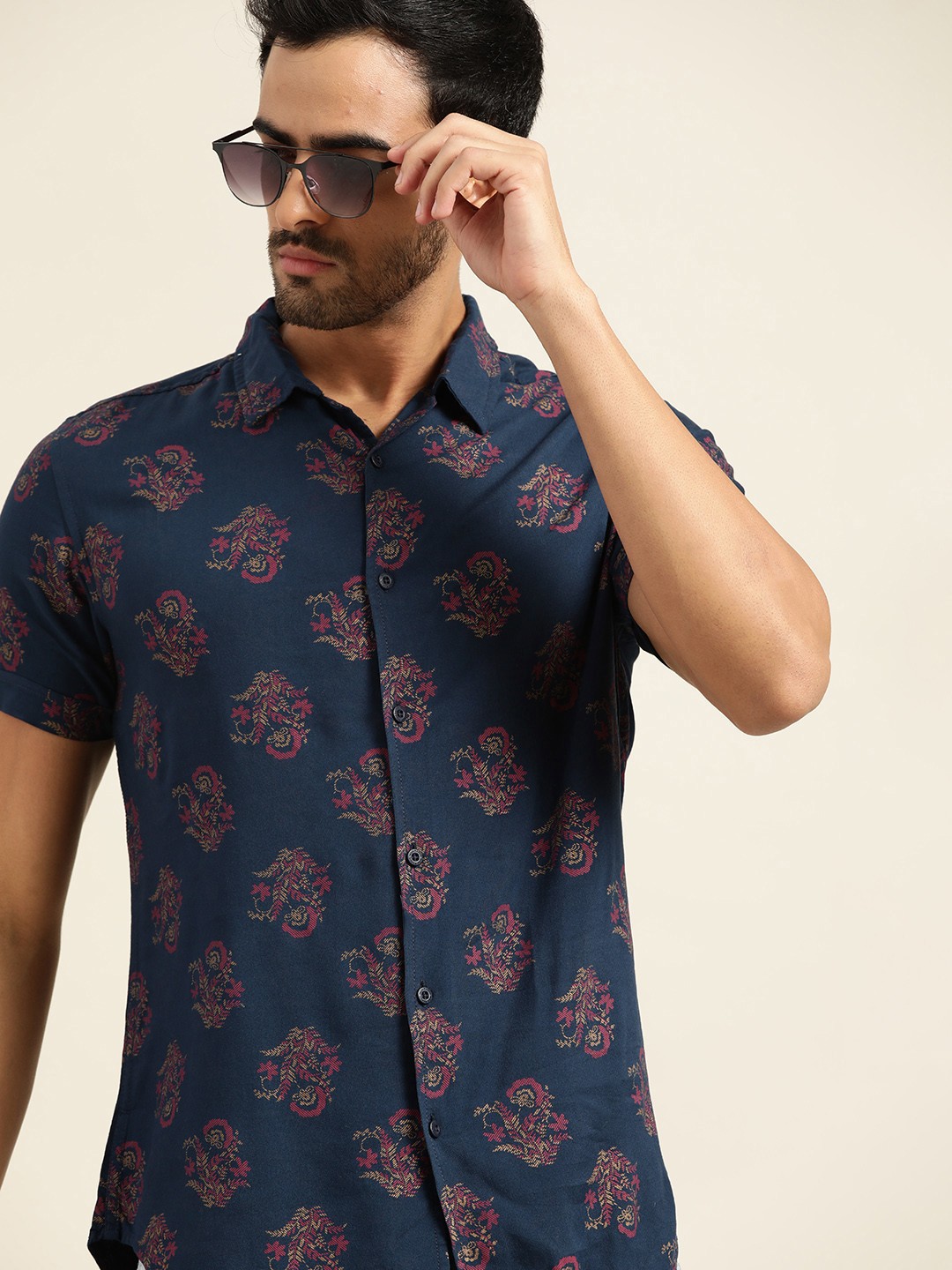 

Moda Rapido Men Navy Blue & Magenta Slim Fit Printed Casual Shirt