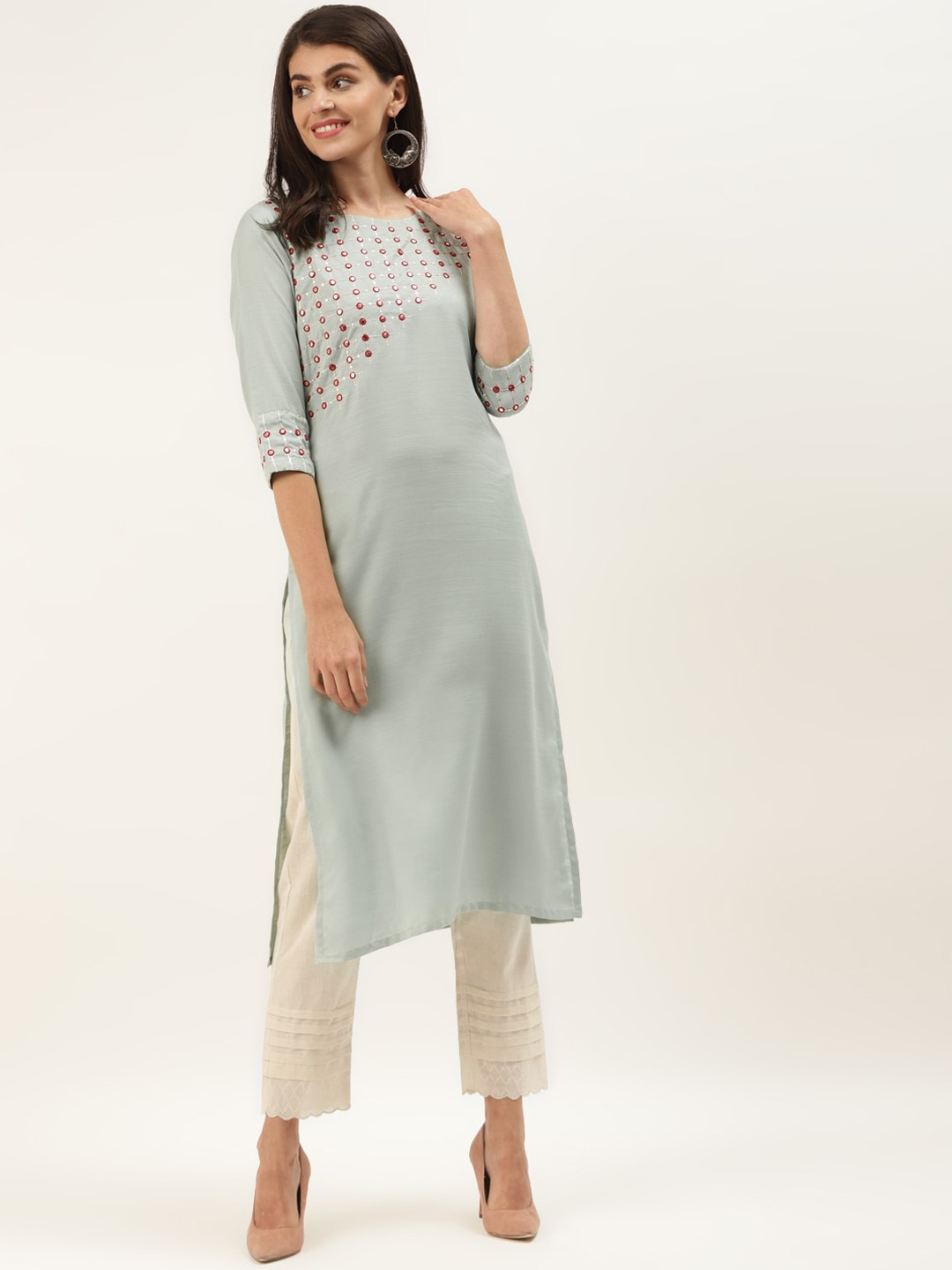 

Varanga Women Sea Green Embellished Thread Work Kurta