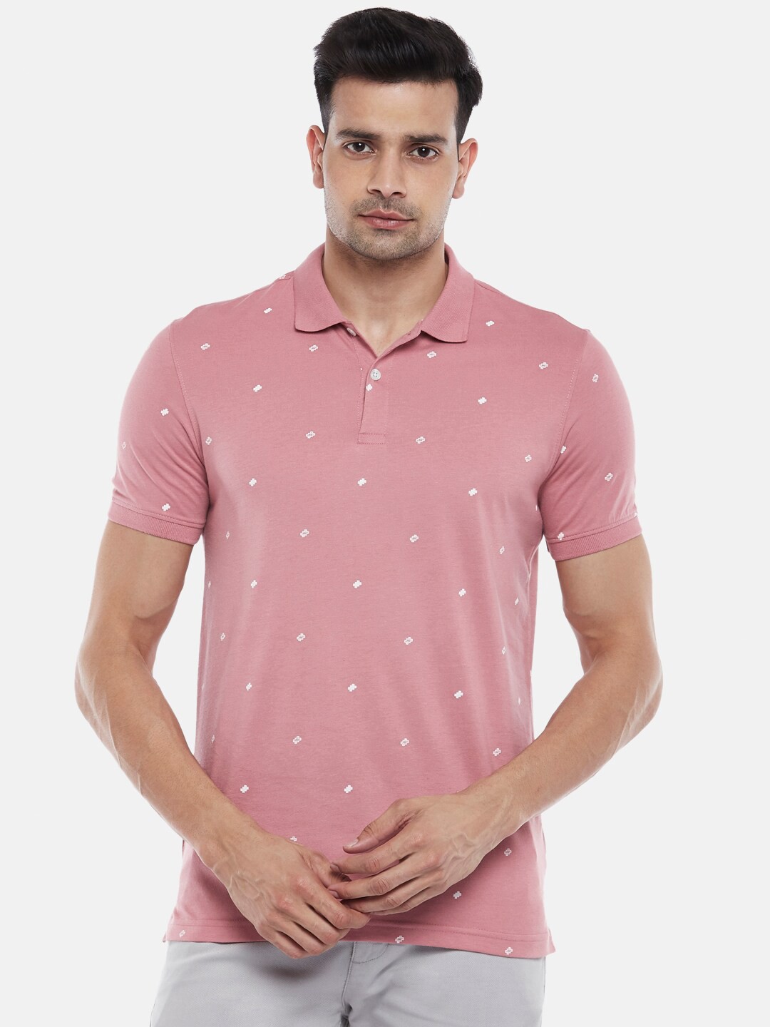 

BYFORD by Pantaloons Men Pink Printed Polo Collar Slim Fit T-shirt