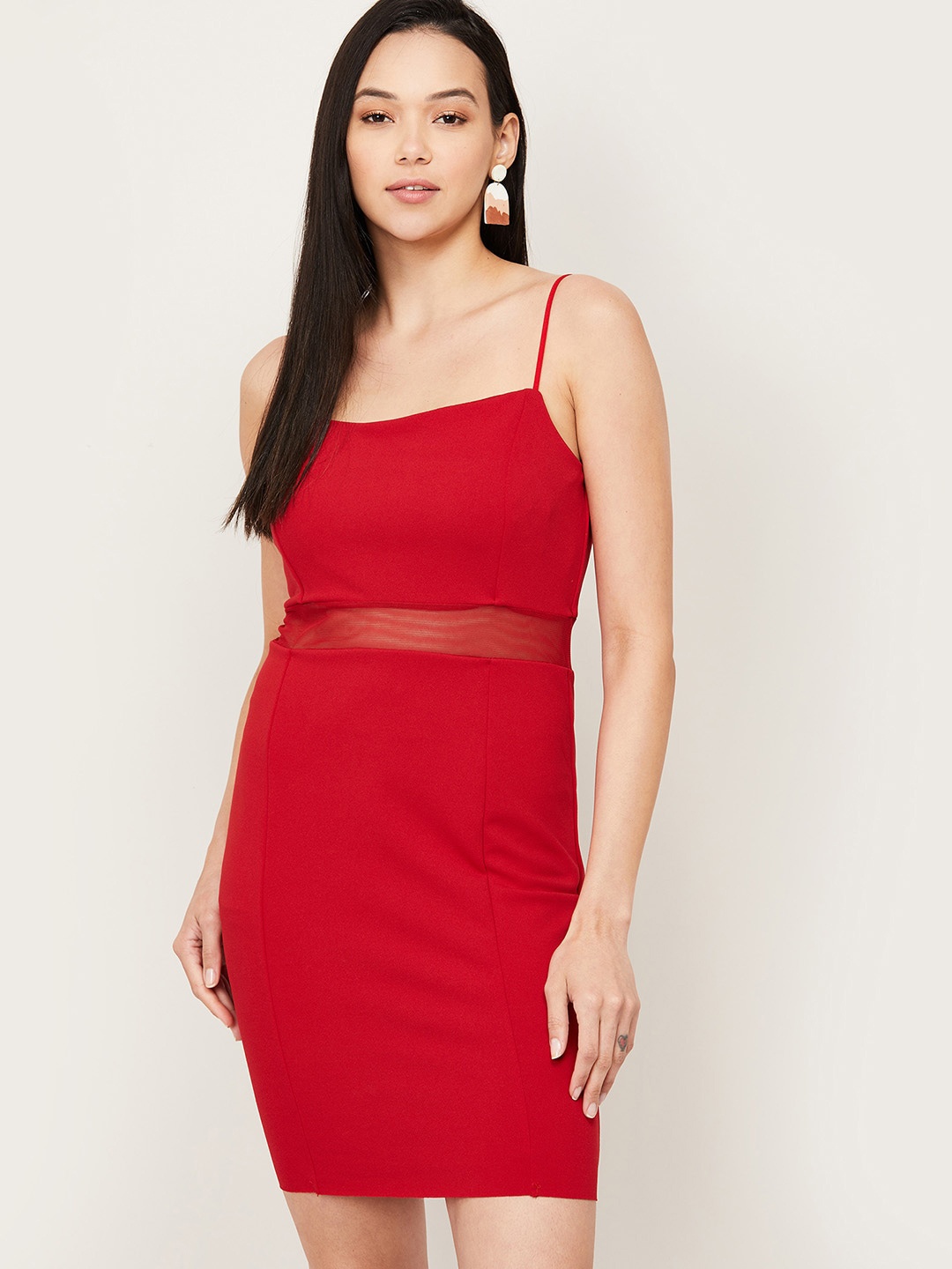 

Ginger by Lifestyle Women Red Solid Shoulder Straps Bodycon Dress