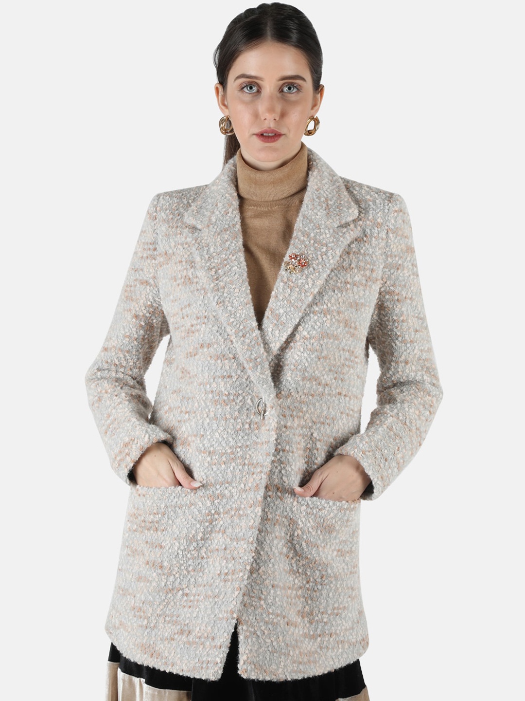 

Monte Carlo Women Off-White Self-Design Overcoat, Multi