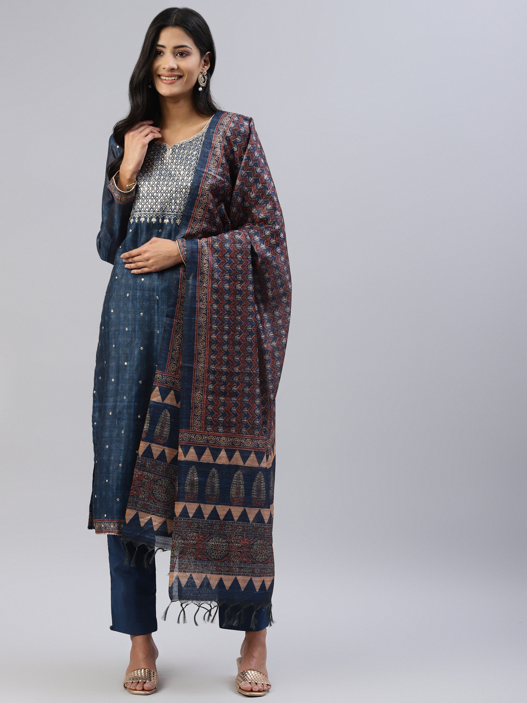 

Readiprint Fashions Teal Blue & Beige Embellished Unstitched Dress Material