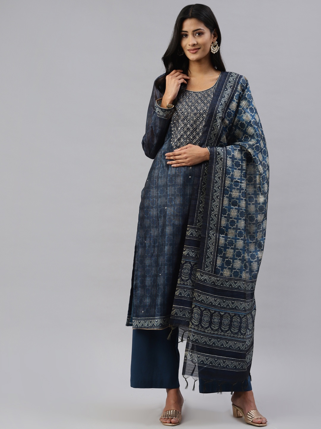 

Readiprint Fashions Navy Blue & Beige Embellished Unstitched Dress Material