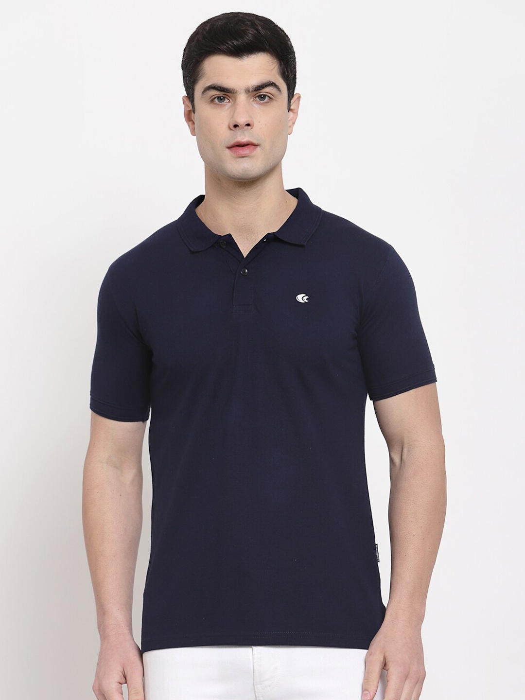 

Allen Cooper Men Navy Blue Polo Collar T-shirt