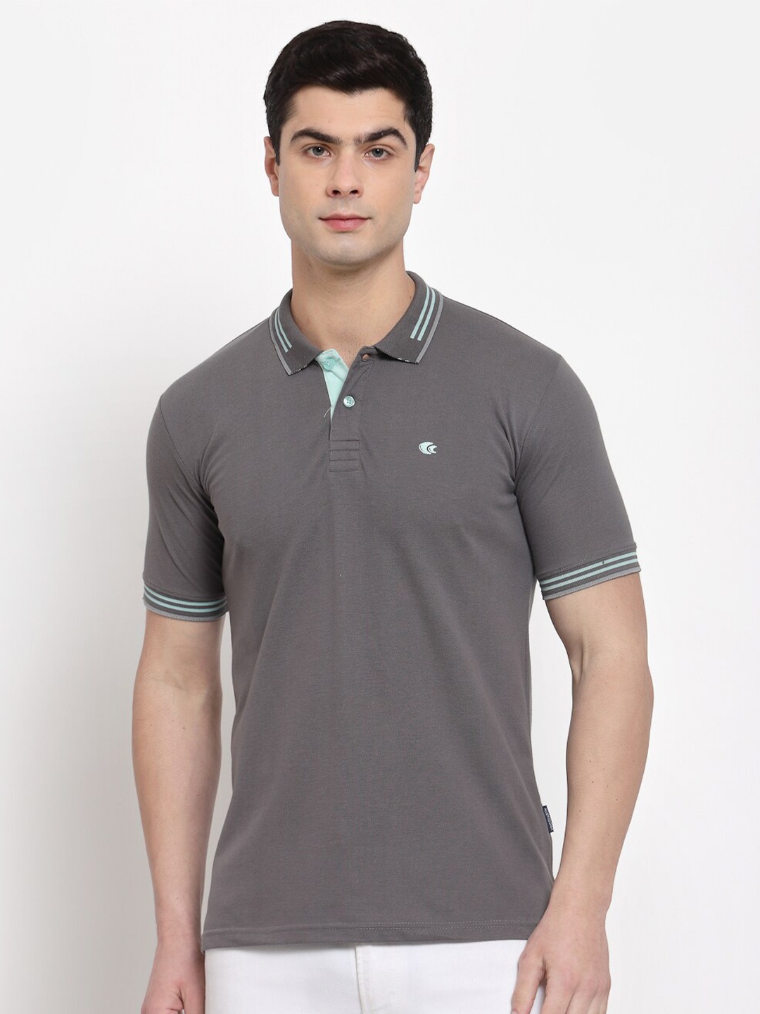 

Allen Cooper Men Grey Polo Collar T-shirt