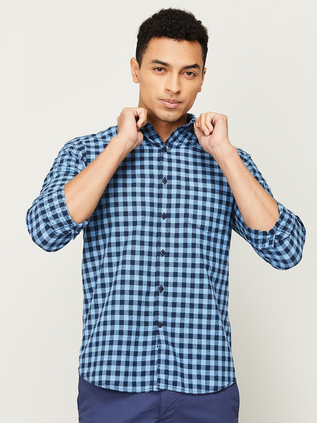 

CODE by Lifestyle Men Blue Slim Fit Gingham Checked Casual Shirt