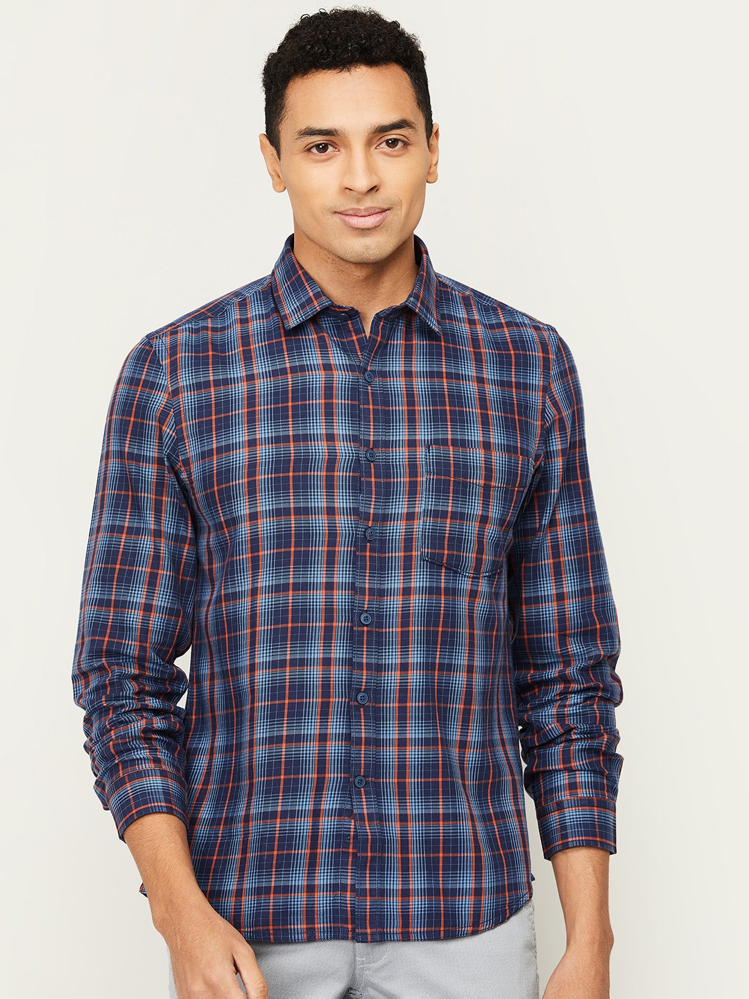 

CODE by Lifestyle Men Blue Slim Fit Tartan Checks Checked Casual Shirt