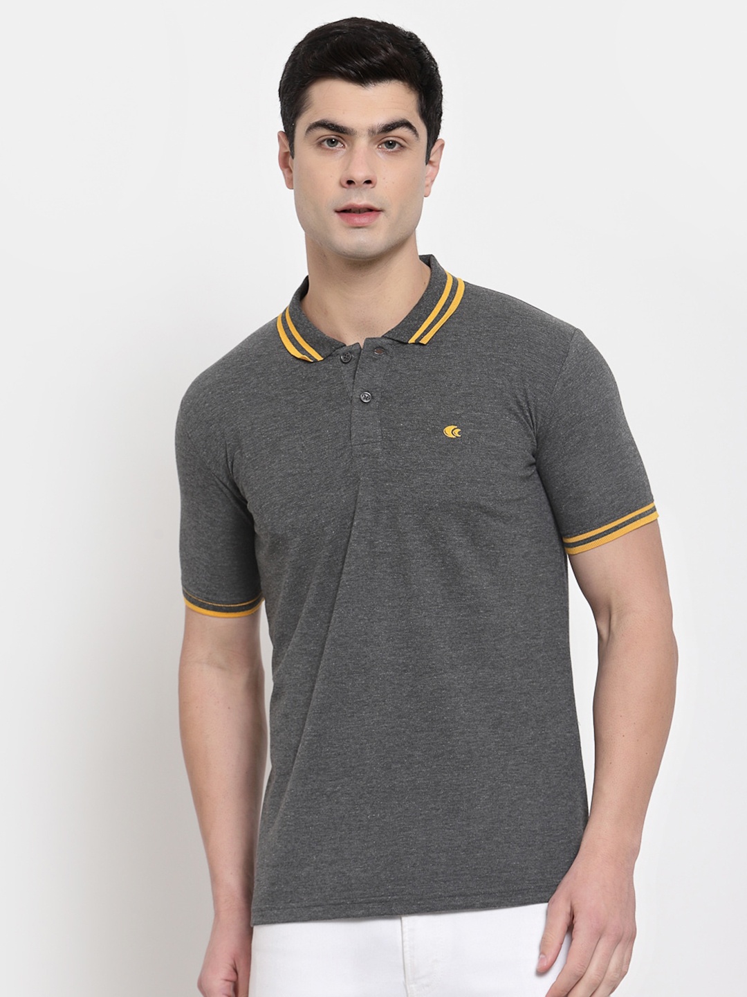 

Allen Cooper Men Grey Solid Polo Collar T-shirt