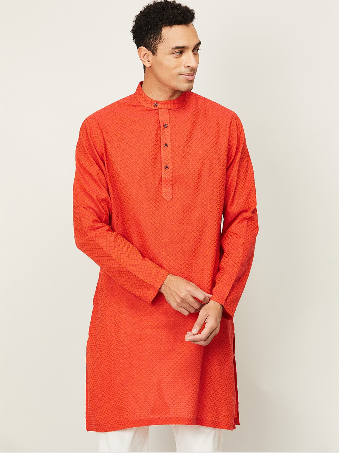 

Melange by Lifestyle Men Coral Red Thread Work Kurta