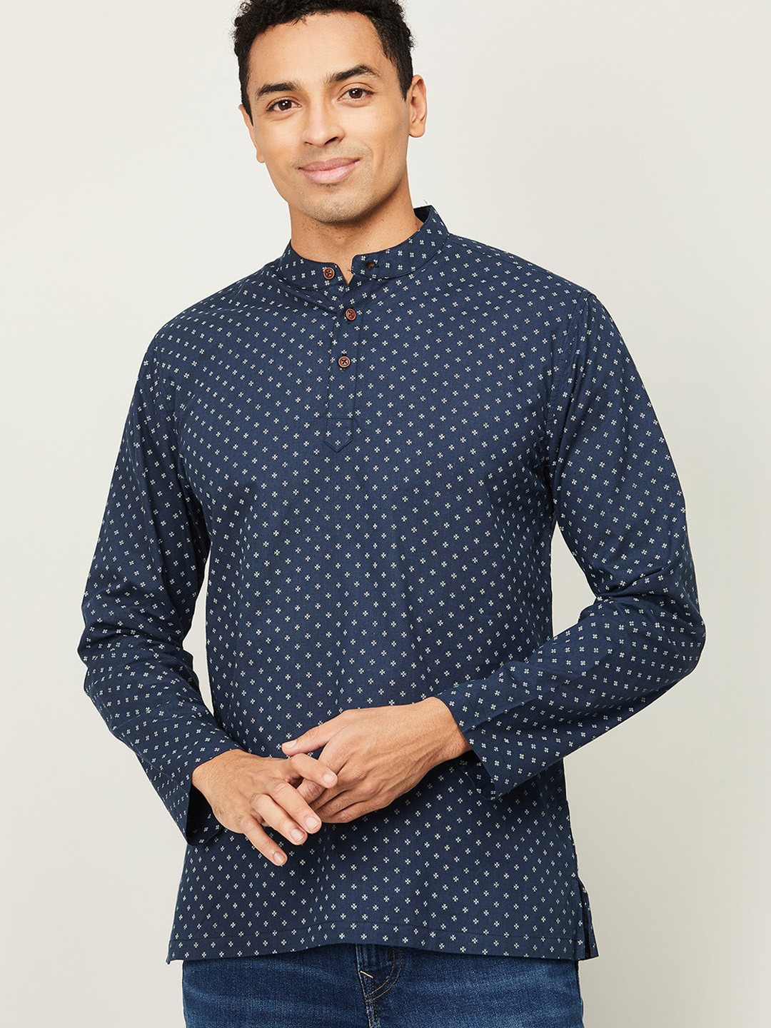 

Melange by Lifestyle Men Navy Blue Geometric Printed Kurta
