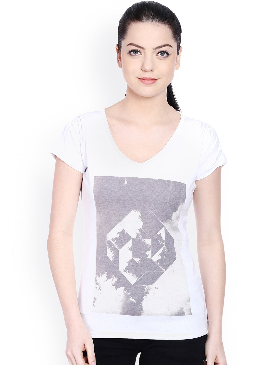 

Style Quotient Women Off-White Printed Regular Top