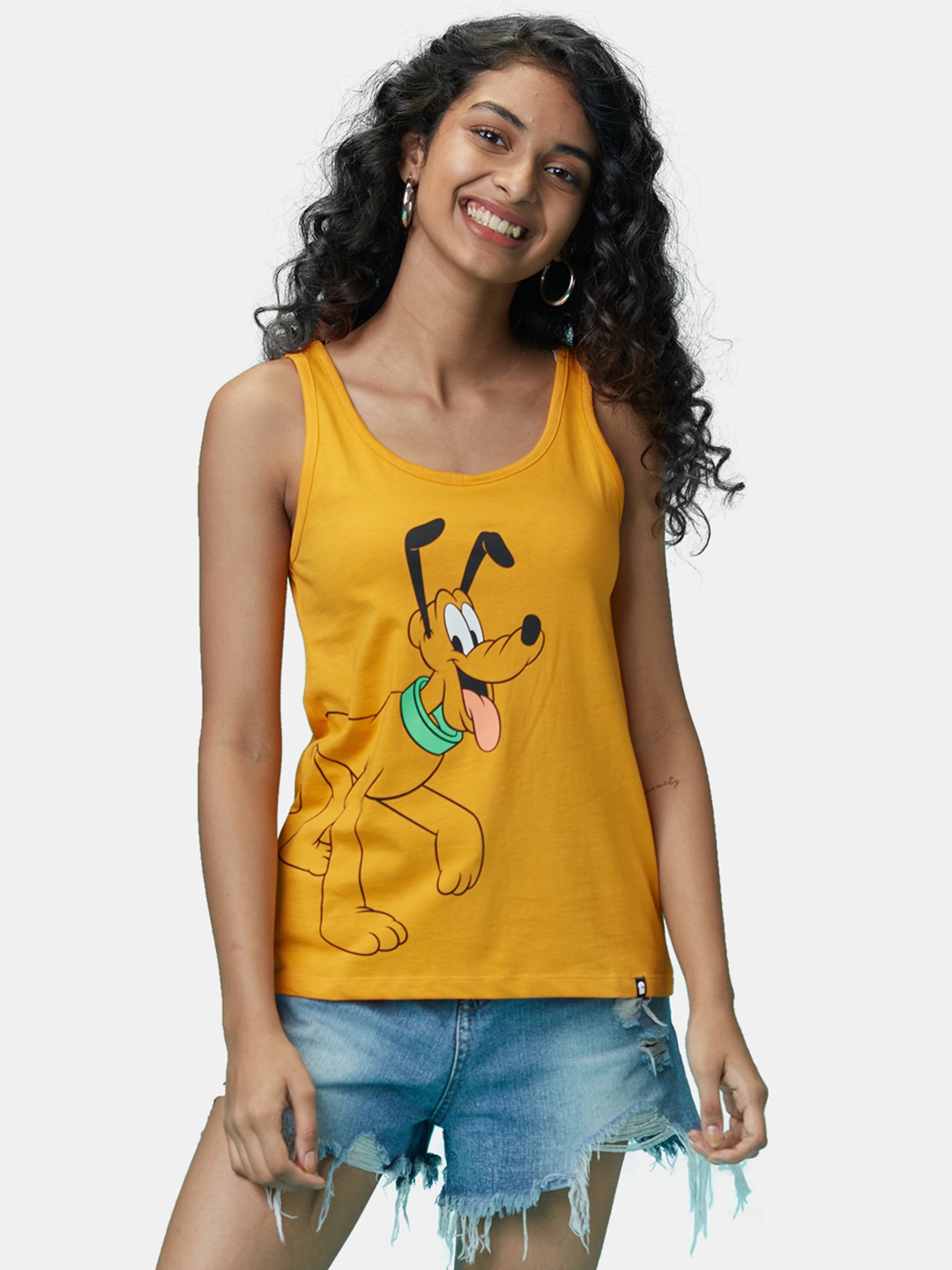 

The Souled Store Yellow Printed Tank Top