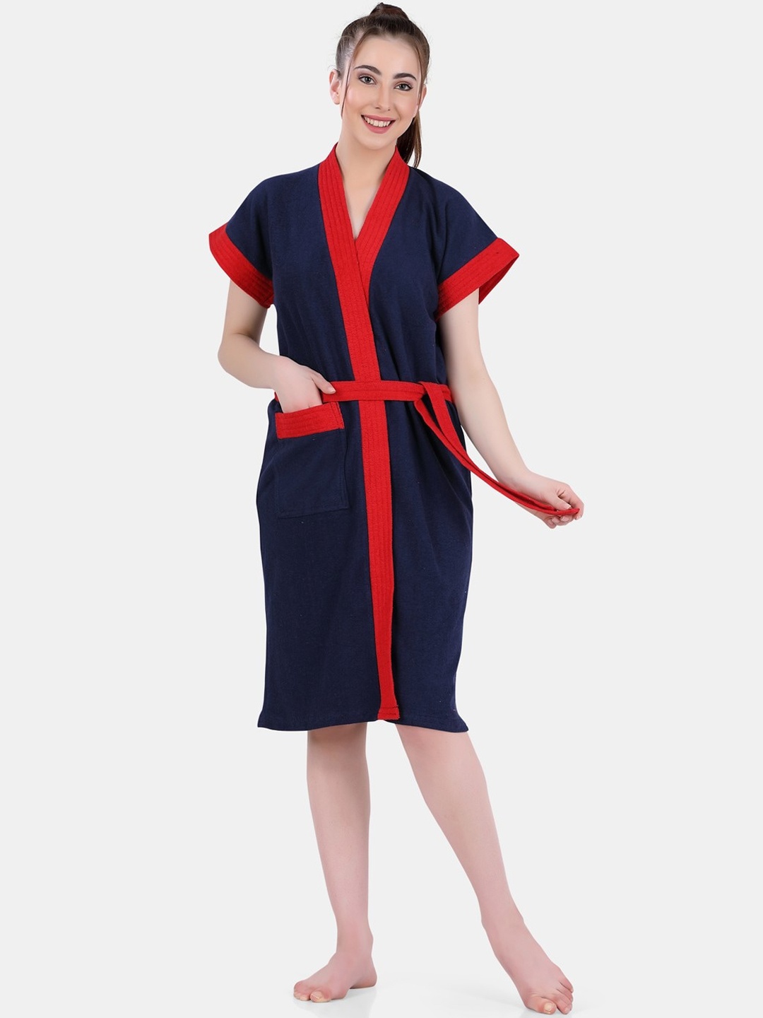 

POPLINS Women Navy Blue Regular-fit Bath Robe