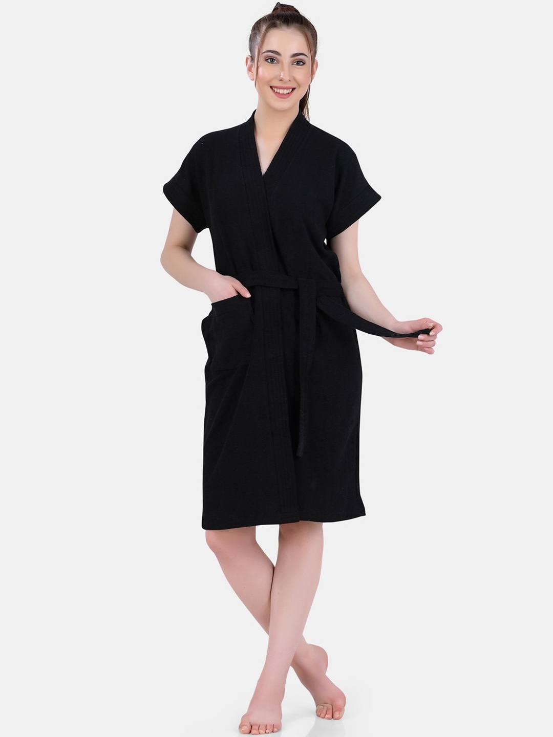 

POPLINS Women Black Solid Bath Robe